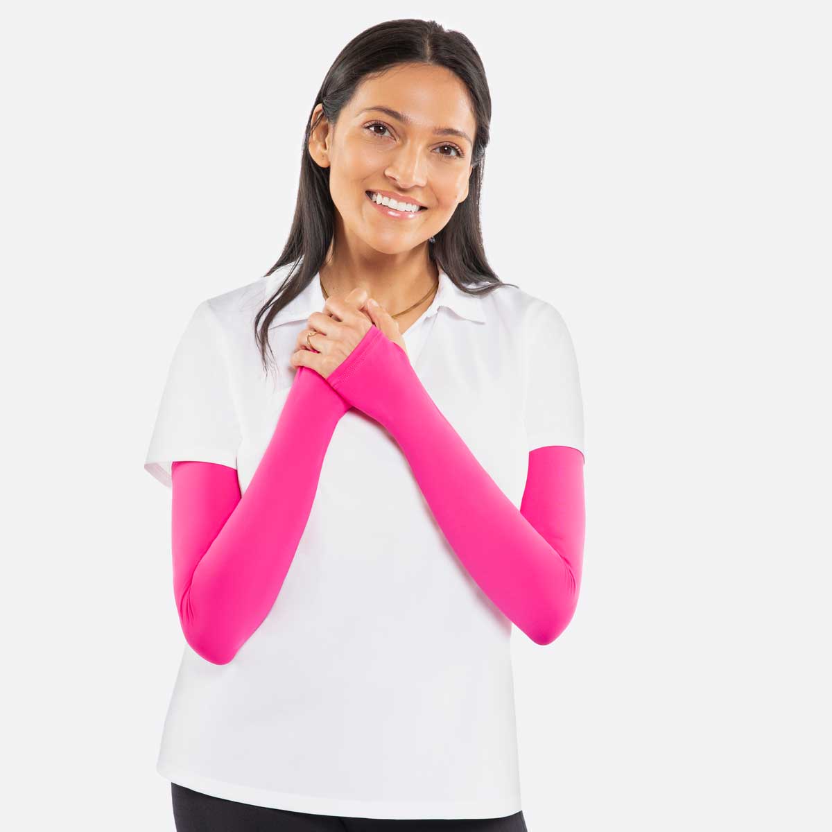 Avocado Pink UV Protection Arm Sleeves - Cooling, Stretchy, With Thumb Hole (17.3 Inch)