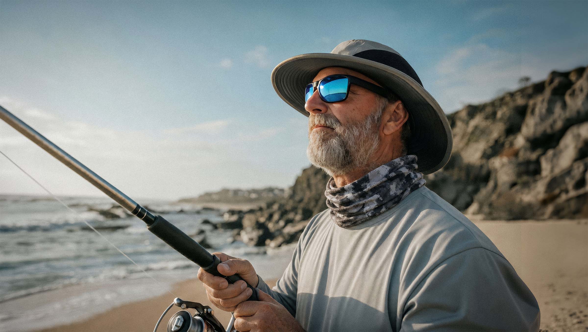 Father and son outdoors wearing Headz sun protective headwear by Crazy Arms