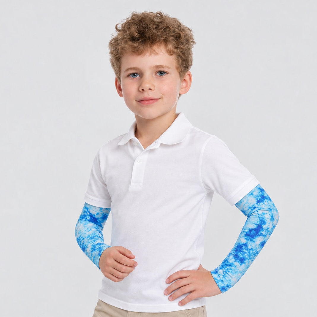 Boy in Coral Blue sun sleeves