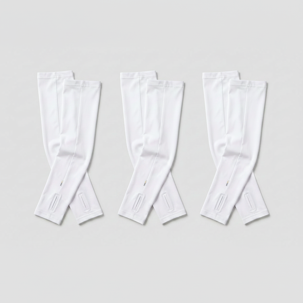three white sun sleeves with thumbhole