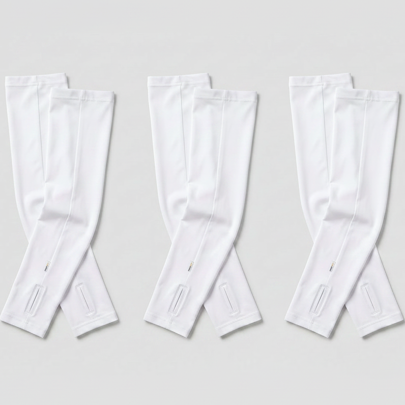 three white sun sleeves with thumbhole