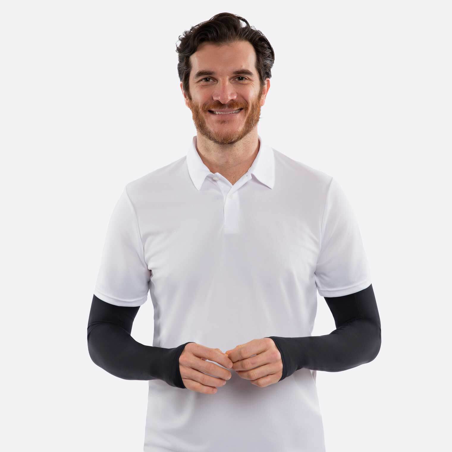 black arm sleeves with thumbhole - men