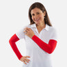 red arm sleeves woman