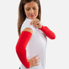 red arm sleeves woman