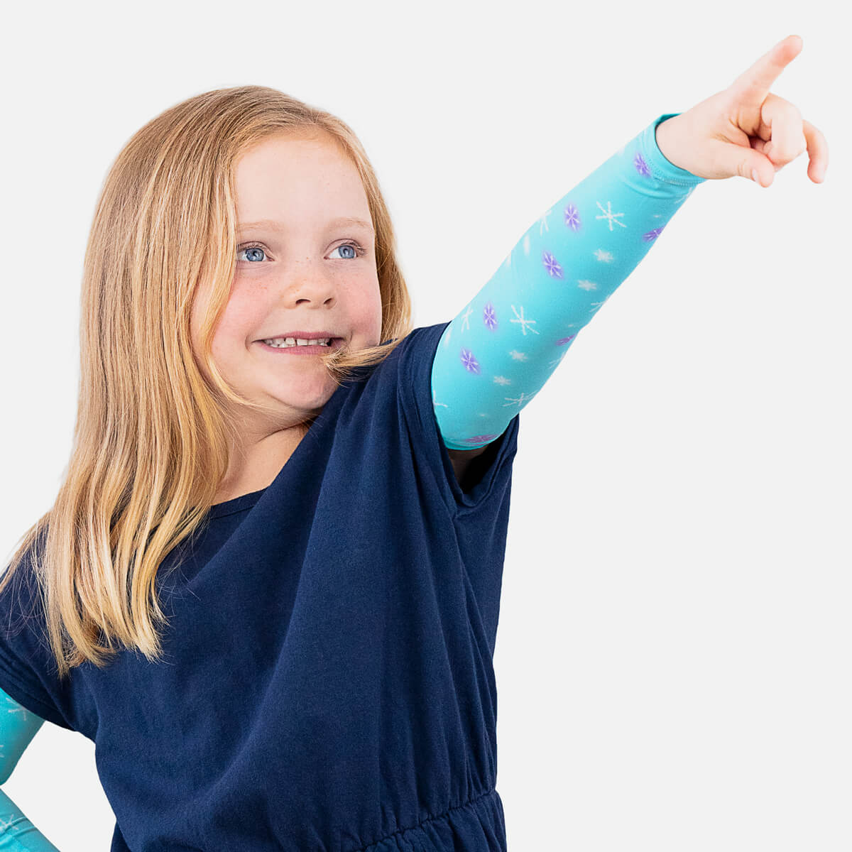 Sun protective sleeves for children - Snowflakes detail